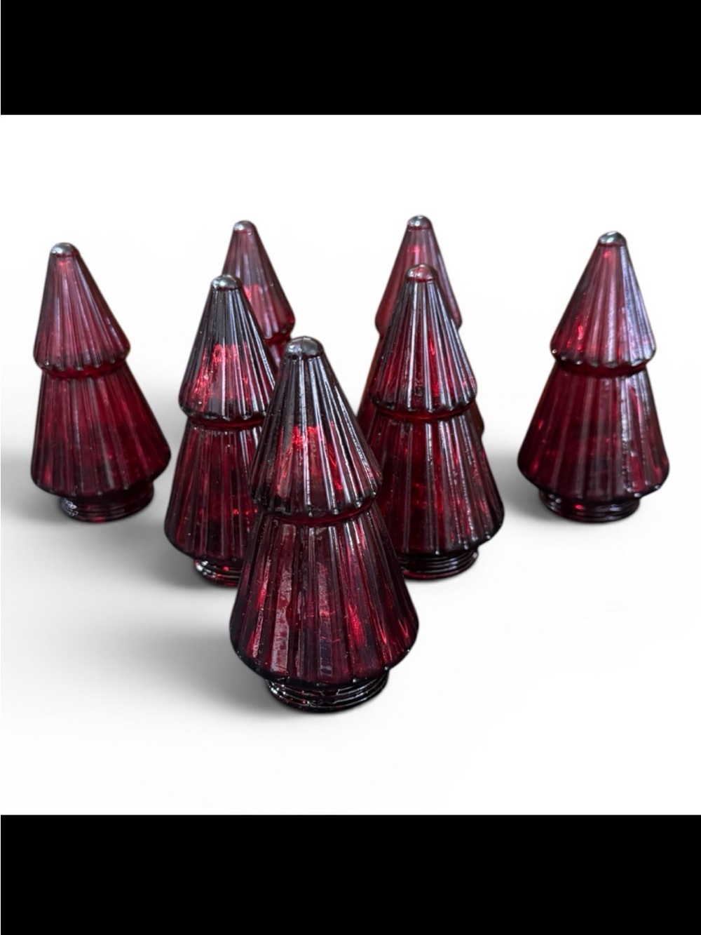 Set Of 7 Red Glass Christmas Trees For Christmas Crafting or Decor
